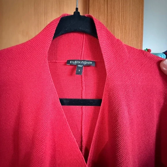 Eileen Fisher Red Open Draped Silk Blend Cardigan - Picture 5 of 6